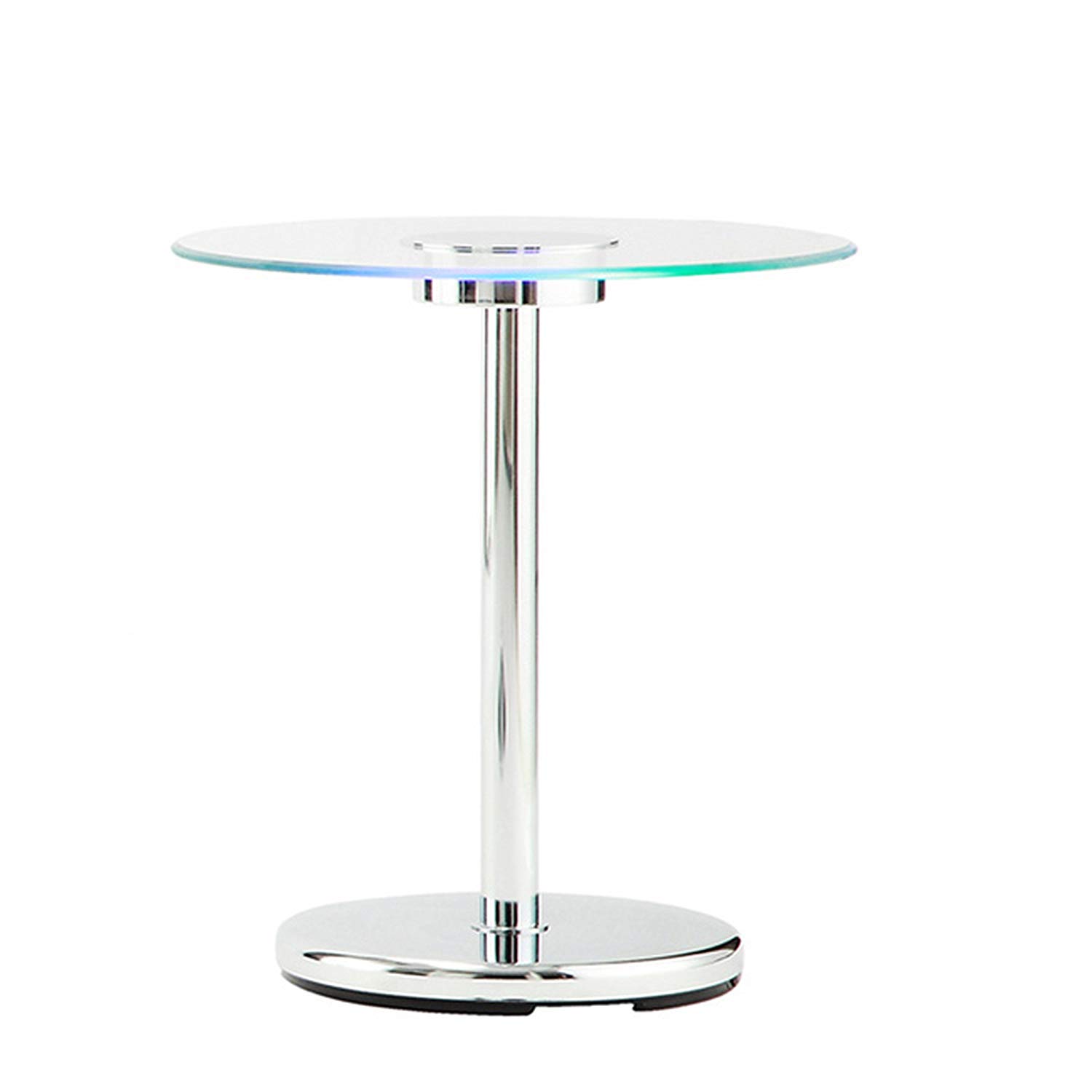 modhaus living modern style led accent tempered glass counter height table top round shaped end chrome metal frame room decor blue lacquer side tables and chests antique marble