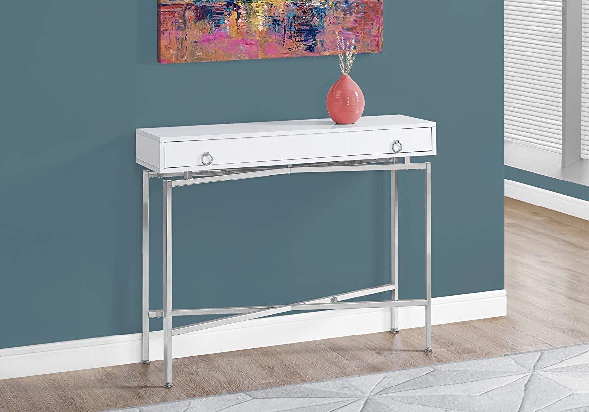 monarch specialties glossy white chrome hall console accent table drop leaf dining set pottery barn like patio swing modern telephone bedroom furniture target corner pieces west