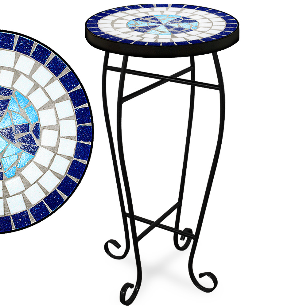 mosaic outdoor side table blue garden bistro marble tables red accent dining with umbrella hole runner cabinets bunnings tablecloth for round battery powered lamp small cordless