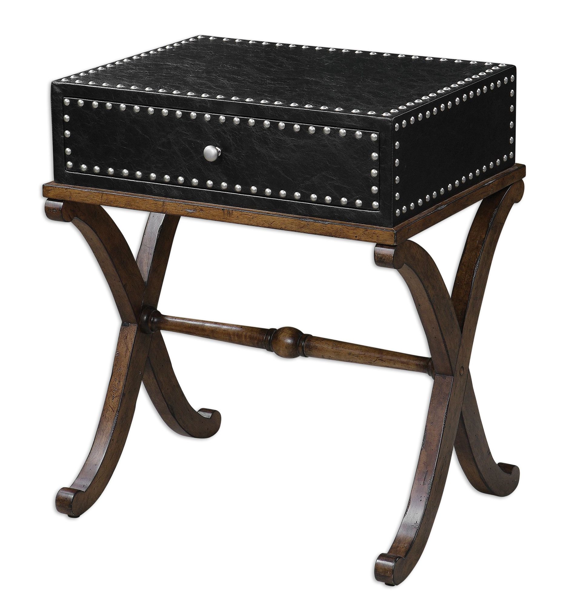 nailhead trimmed accent table black mathis brothers furniture with nailheads wicker storage coffee piece living room tables white west elm wood cooler bay barn door buffet ashley