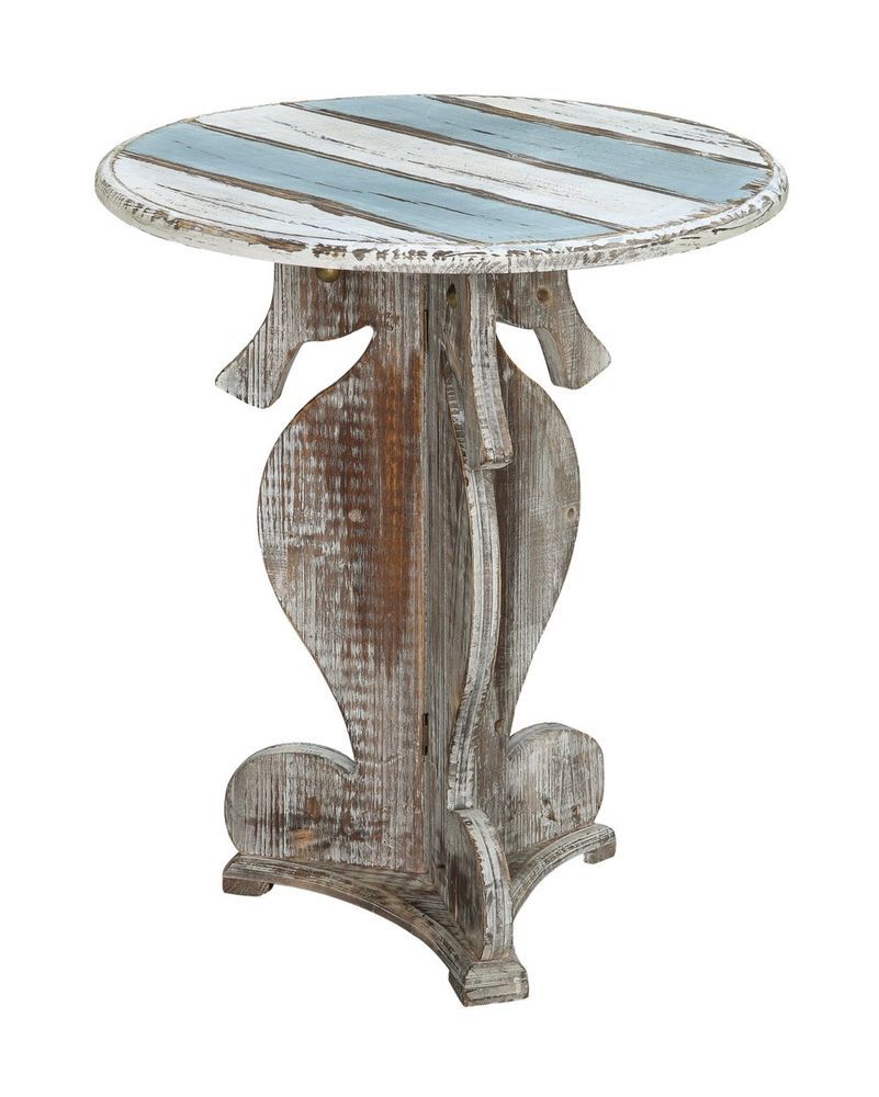nantucket seahorse beach coatal nautical decor accent side table ccollection wood and wrought iron end tables round white wicker glass drum small bedside ideas skinny inch wide