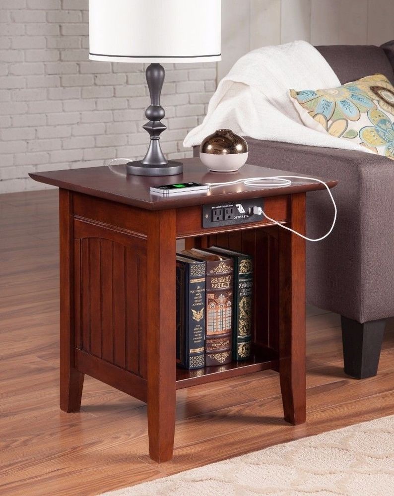 nantucket vintage style end table with usb charging port walnut accent finish atlantic living room cabinets and chests mid century chairs affordable bedside tables tro themed
