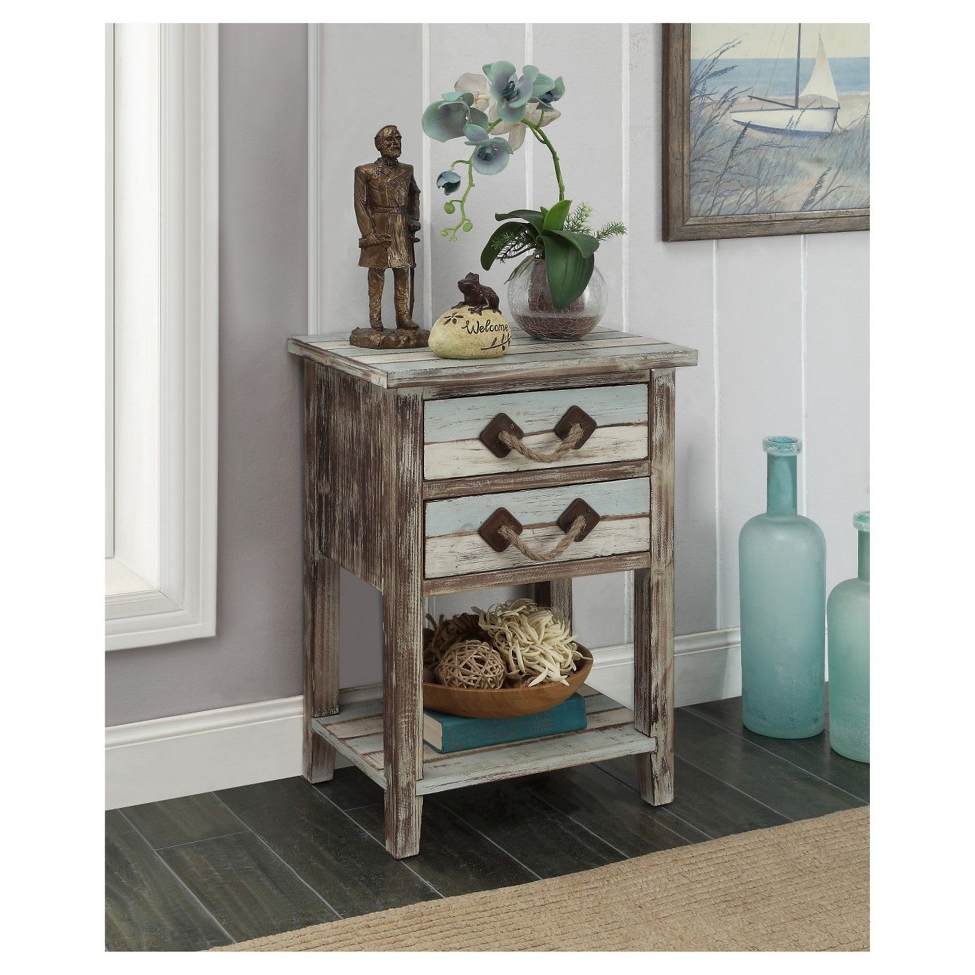 nautical two drawer accent table multicolored after long day the beach nice curl your favorite chair and our christopher knight dining cloth set best lamps homesense tables round