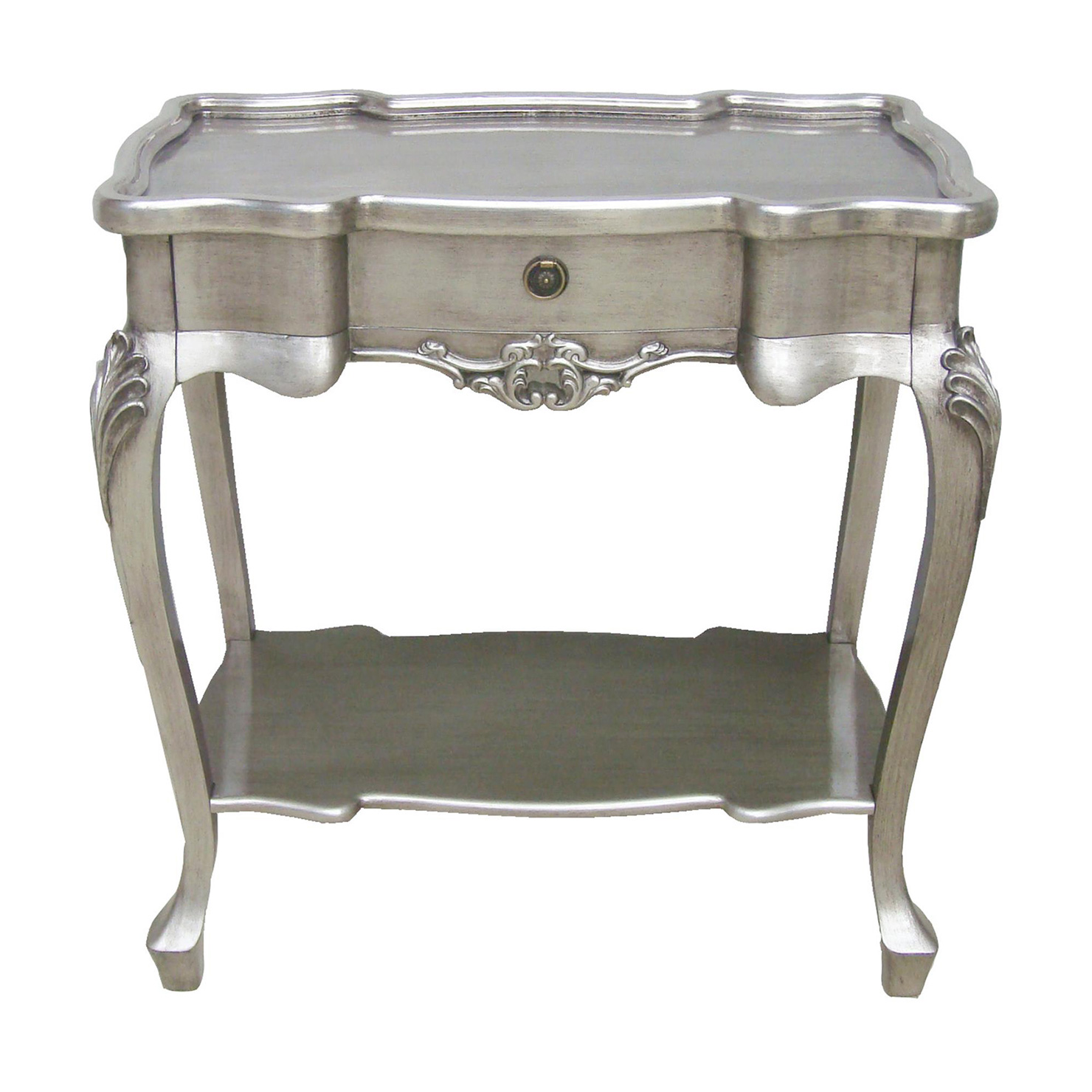 nice silver accent table with old and vintage style mirrored shelves painted metal extra long curtains nate berkus coffee wooden bedside lamps red tablecloth floor separator