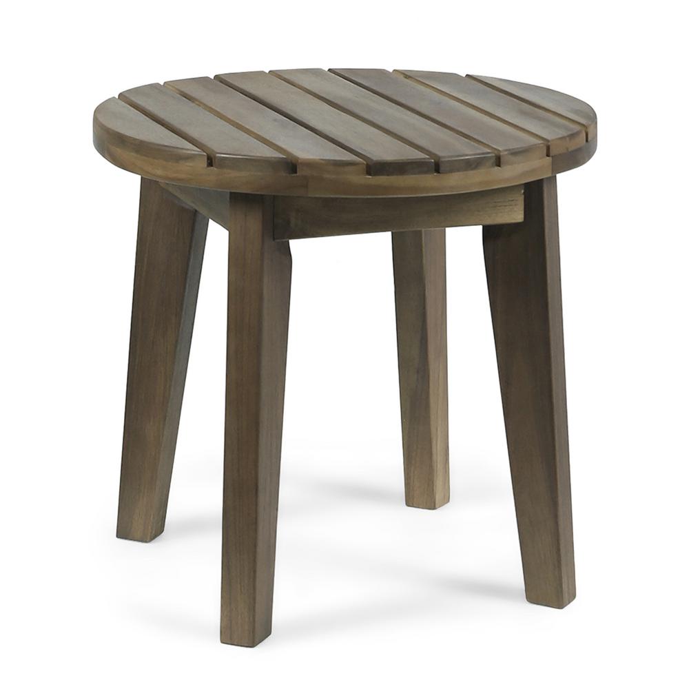 noble house miracle gray round acacia wood outdoor side table tables french coffee dining with umbrella hole ikea garden chairs white porch maple room furniture sun black and