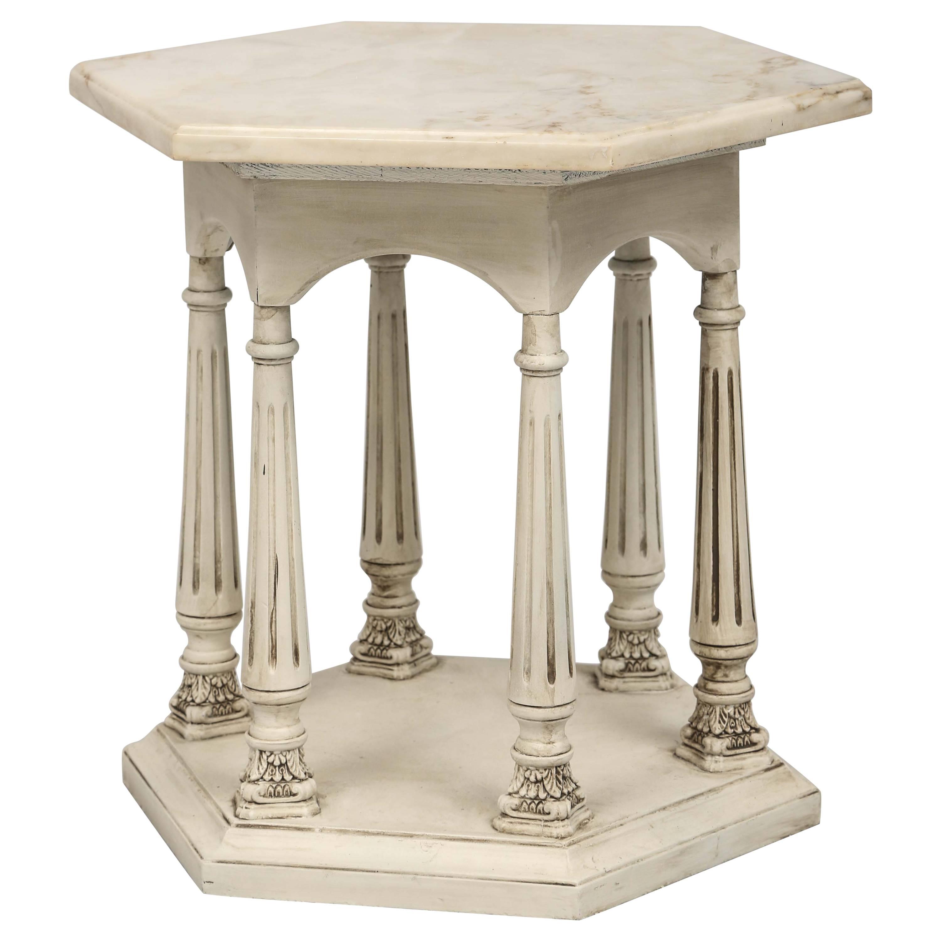 octagonal neoclassical style painted accent table for master white pedestal black metal end pottery barn entry bench whole tablecloths weddings round plastic covers marble glass