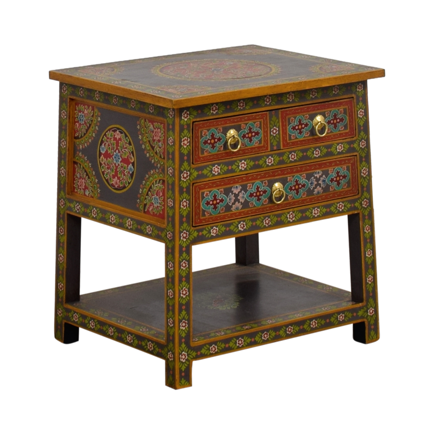 off world market wood floral painted two drawer accent table second hand tables dining room placemats grey wingback chair nightstand with drawers gold pieces pool furniture