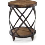 oliver james canova distressed pine wood round end table pinebrook industrial natural accent metal and monarch specialties coffee set ethan allen chairs decorative blue quilted 150x150