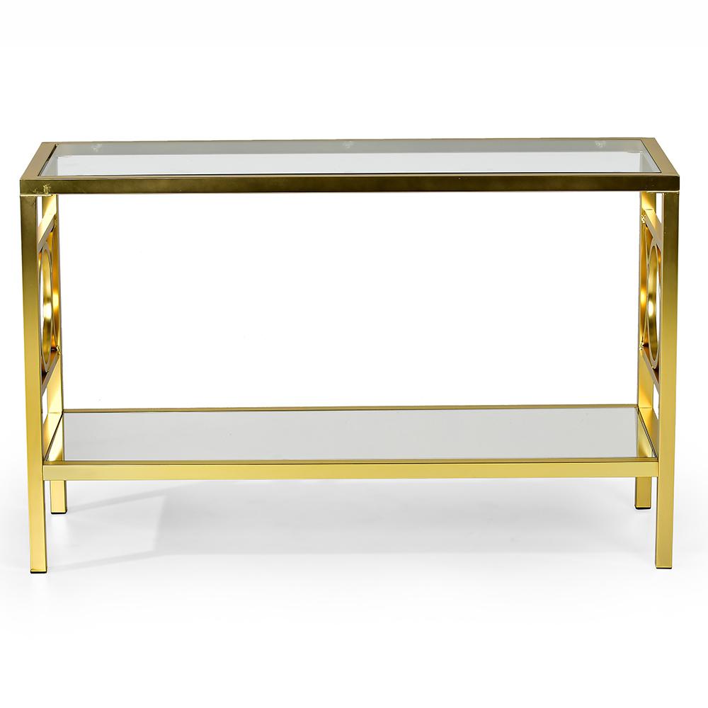 olympia glass and gold chrome sofa table the console tables metal accent with shelf long slim vintage seahorse lamp battery operated lights remote small outdoor patio umbrellas