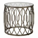 open silver fretwork drum accent table round end cage tribal dining chairs pottery barn inch wooden frog instrument target leather chair victorian style tables white wicker 150x150