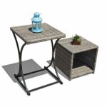 orange casual outdoor wicker side table multifunction end storage brown patio coffee for garden poolside set round glass top black mirrored modern accent with drawer and white 150x150