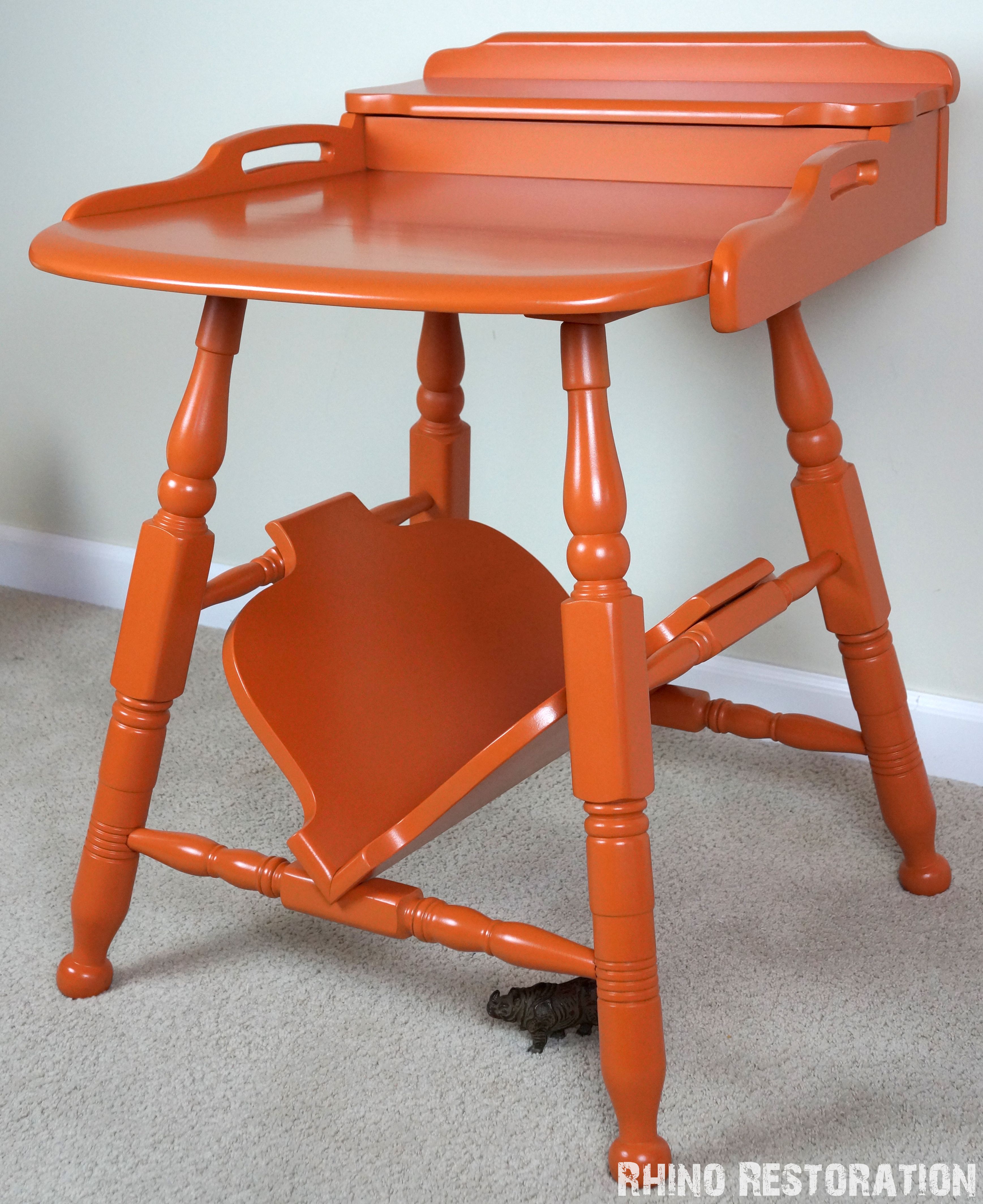 orange mid century accent table with semi gloss lacquer finish red wood rhino restoration unique nightstands west elm cushions bar stool room essentials winsome small drop leaf