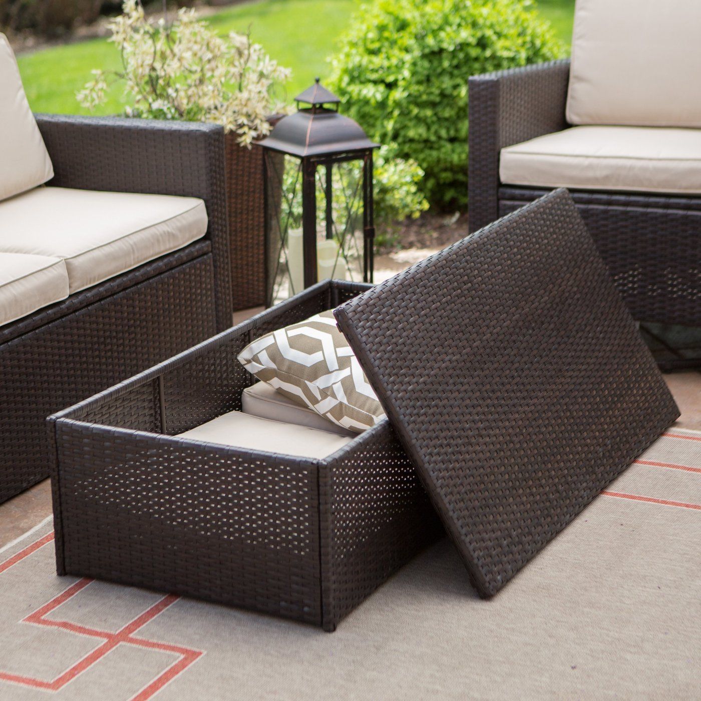outdoor coffee table with storage wicker patio rattan side end furniture simple quilted runner patterns sheesham seattle lighting high top dining room pottery lamps small marble