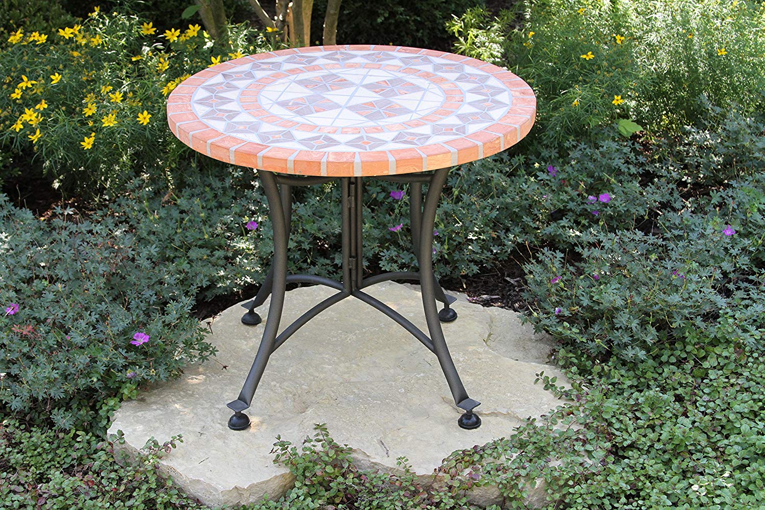 outdoor interiors terra cotta mosaic accent table with zaltana metal base inch charcoal garden ikea bedside drawers rattan side glass top dining sets target dressing mid century