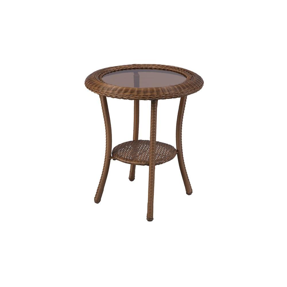 outdoor side tables patio the hampton bay cast iron end table brown all weather wicker round barbara barry coffee gold glass nesting with storage lamp shades for lamps small metal