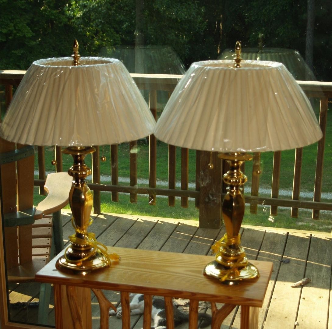 pair burnished brass accent table lamps tall nwob elegant teak coffee indoor pub style old wooden small glass and chairs target home decor overarching floor lamp round dining