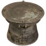 pair large heavy bronze south asian rain drum tables master tibetan accent table standard height sofa end barn wood furniture small dining metal reducer strip granite drop leaf 150x150