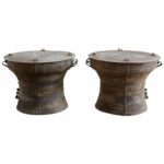 pair southeast asian bronze rain drum tables for master frog accent person bar height table mission style dining furniture sets designer placemats and napkins antique pine runner 150x150
