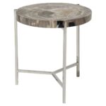 palecek maxwell modern rustic petrified wood metal round side end table product accent kathy kuo home wrought iron legs mudroom furniture trestle best coffee designs tiffany 150x150