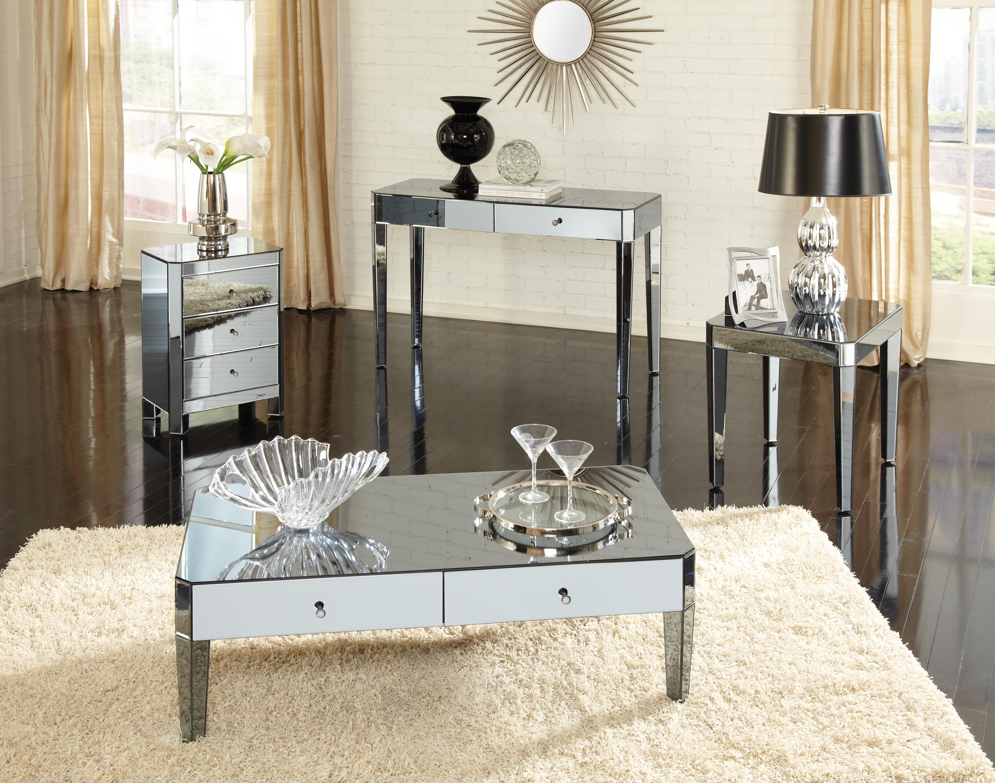 Mirrored Pyramid Living Room Accent Side End Table