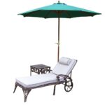 piece cast aluminum outdoor lounge set with chaise lounges umbrella side table iron frame queen brooklyn furniture vintage oak antique folding top simple console patio umbrellas 150x150