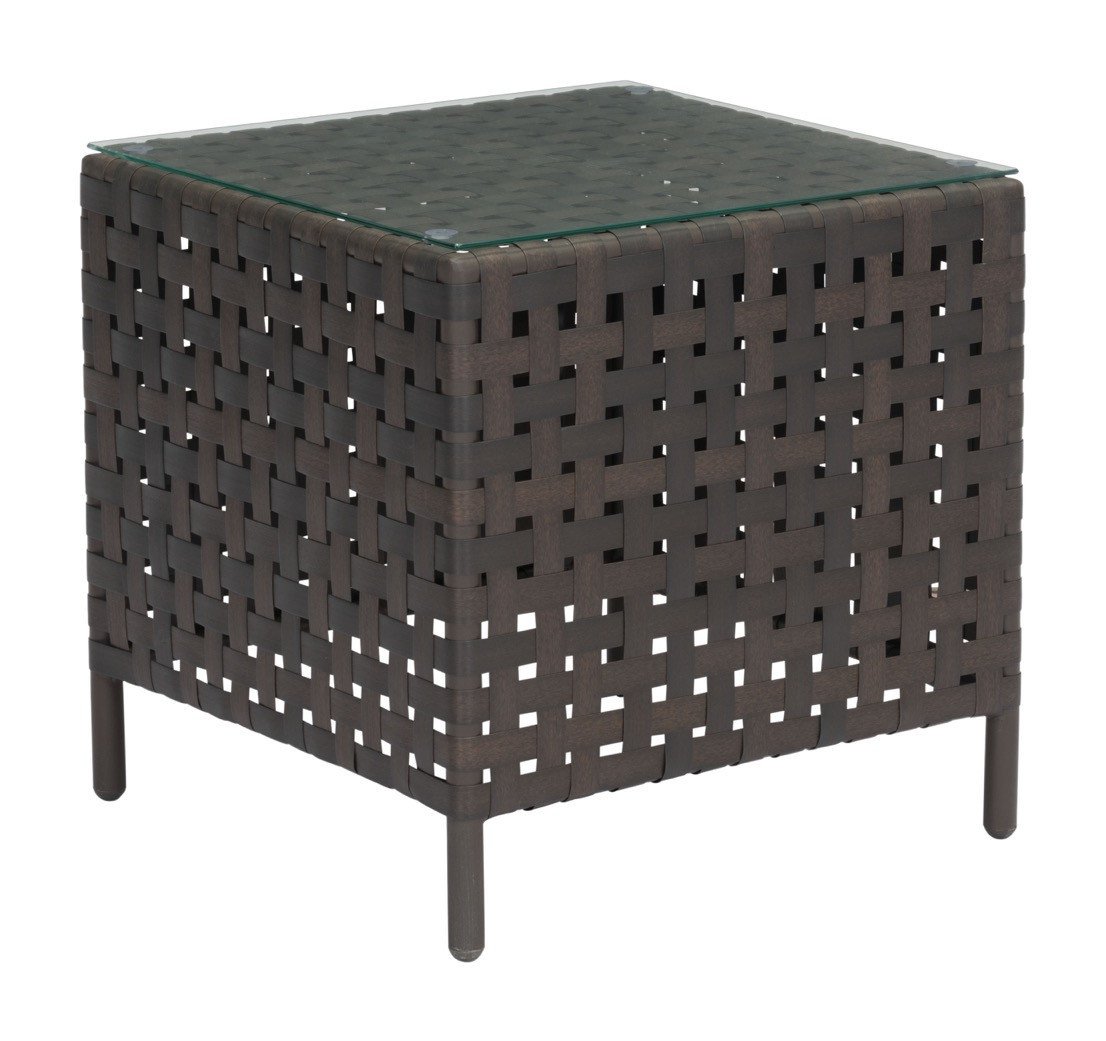 pinery outdoor side table brown with tempered glass top end tables alan decor corner television stand kmart cushions mosaic garden and chairs patio narrow white tiffany style desk