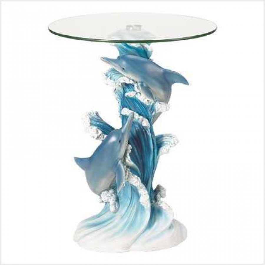 playful dolphins beach theme accent table with glass top inches side labe home decor fashion and jewelry small wood dining chairs round brass cherry coffee white corner desk lamp