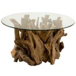 plymouth coastal beach teak driftwood round glass coffee table product accent kathy kuo home expandable furniture ethan allen with doors target sideboard bath and beyond area rugs 150x150