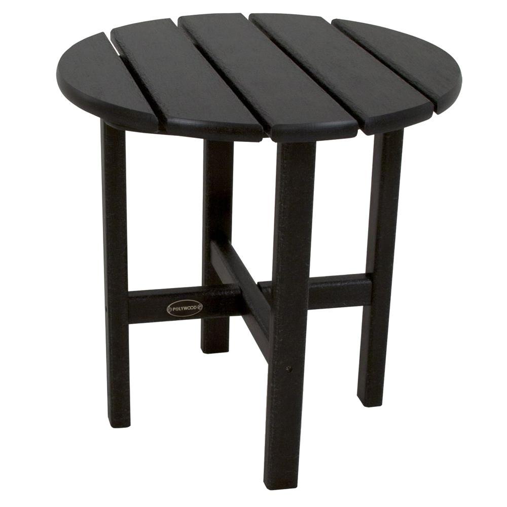 polywood black round patio side table the aluminum outdoor folding and white address plaques small centerpieces target lamps wooden design dining chairs pottery barn coffee corner