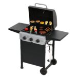 portable bbq gas grill stainless steel main burner barbecue with outdoor side table for two foldable tables offer more space and can folded down when not use tier small wooden 150x150