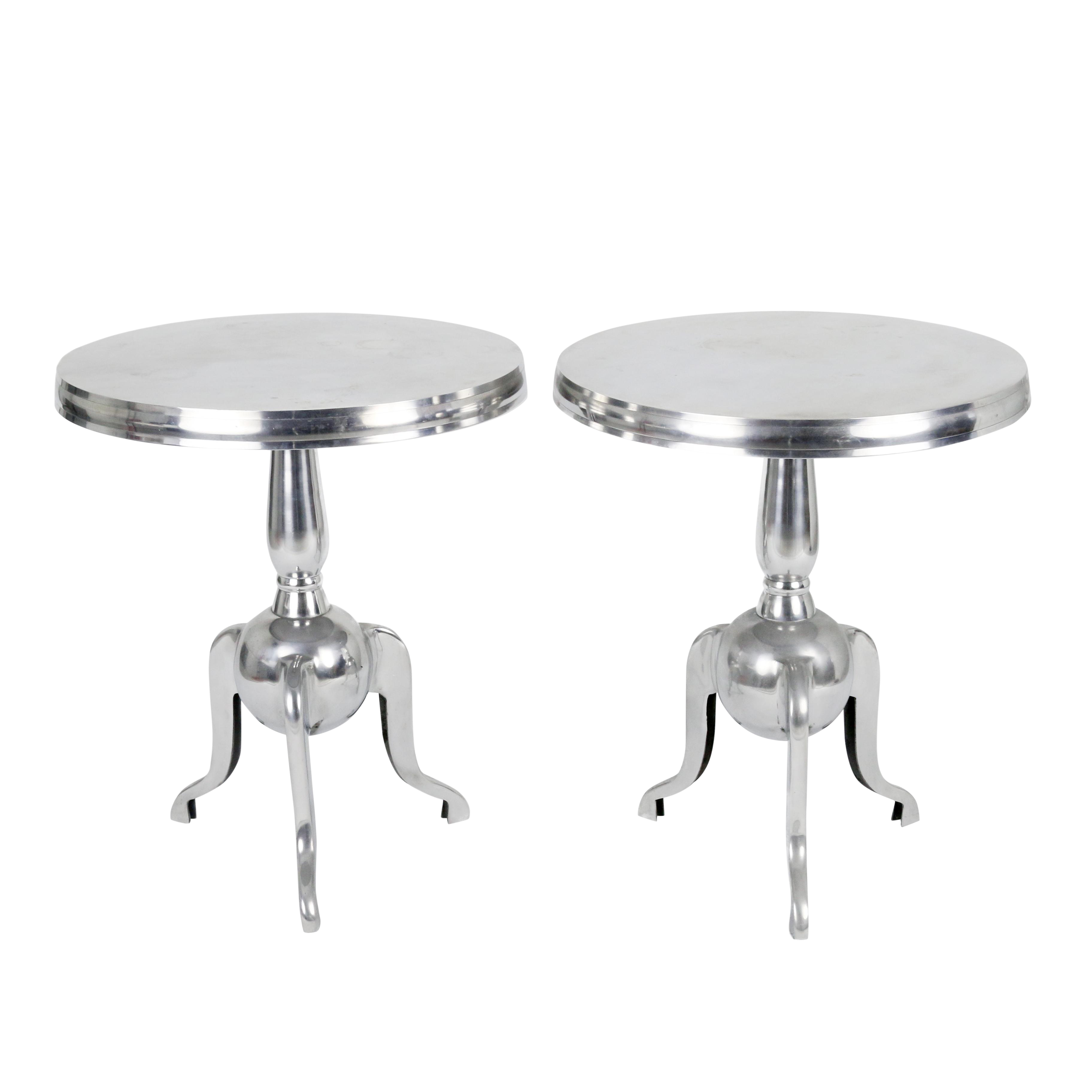 pottery barn silver aluminum pedestal accent tables pair chairish large outdoor pool umbrellas seashell lamp old coffee table card tablecloth half side oak floor threshold west