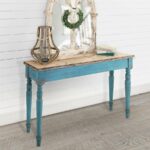 probably outrageous real distressed teal end table tures mira road weathered chippy rustic wooden wood console french country cottage chic accent farmhouse and barnyard decor home 150x150