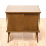 probably terrific awesome end table with storage door ture this featured solid wood glossy walnut finish mid century modern side has sliding cabinet sleek tapered legs kirklands 150x150