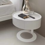 probably terrific great metal circle nightstand ideas hotxpress round white wooden table with base placed the gray interior flooring astonishing side drawer completing your modern 150x150