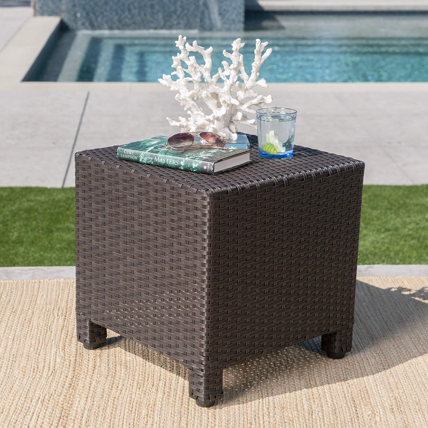 pueblo outdoor dark brown wicker side table garden patio umbrella with base included rod iron black and white decorations monitor stand nic bench modern accent drawer pottery barn