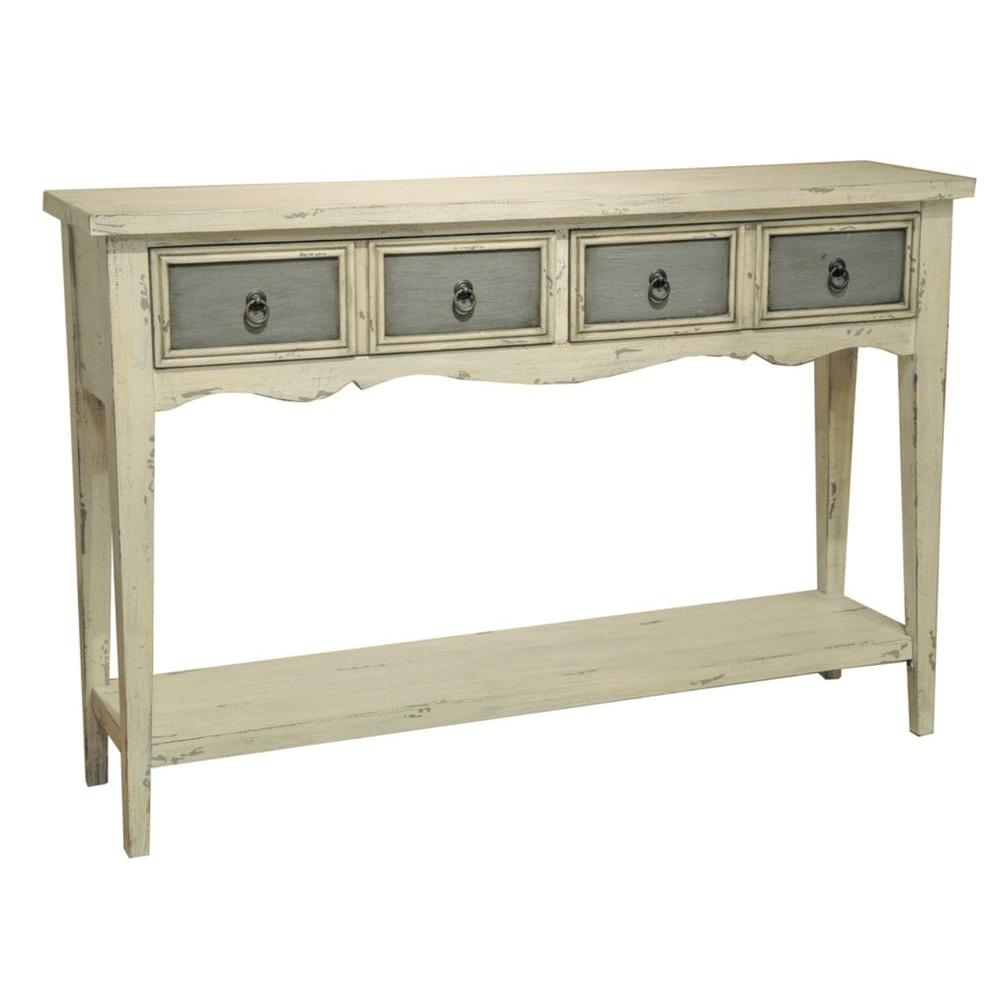 pulaski furniture console tables accent the antique white finish with weathered grey panels foremost table target and storage high chairs contemporary dining set cottage coffee