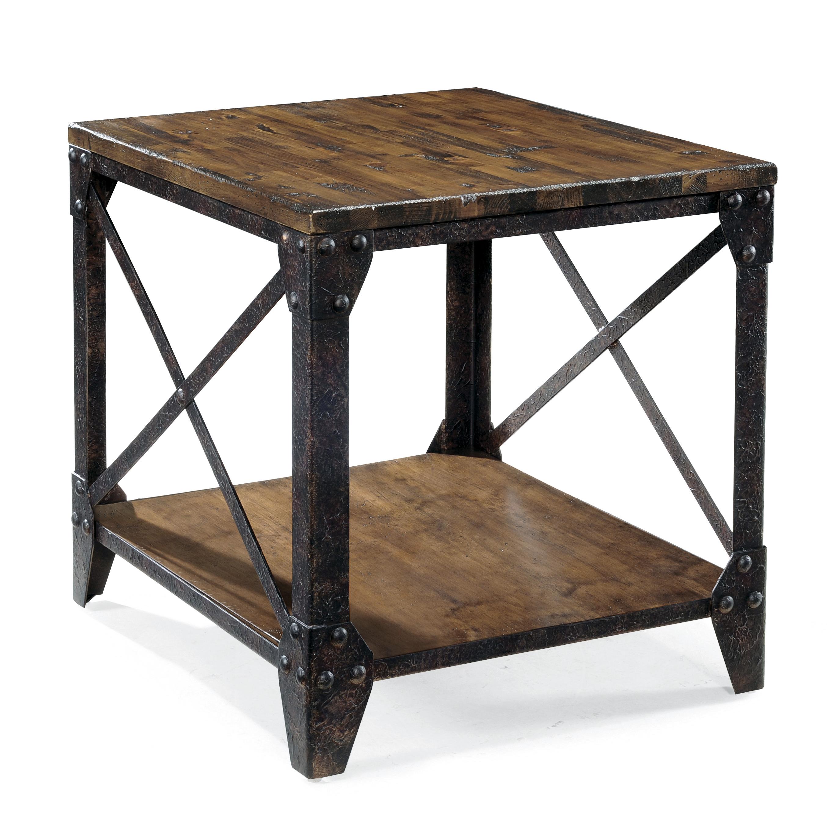 rectangular end table with rustic iron legs magnussen home wolf products color pinebrook small accent furniture gray nightstand teak patio headboard shelves hampton bay lounge