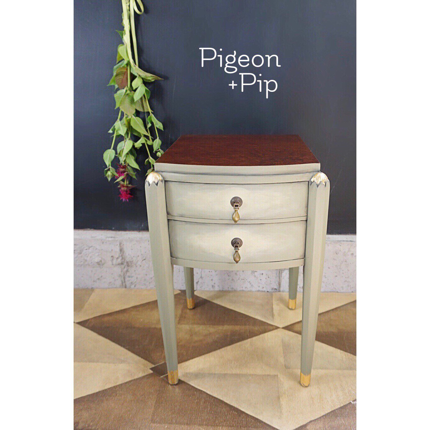 refinished antique accent table painted annie sloan chateau grey fullxfull metal birdseye wood veneer gold leaf little glam your home inexpensive house decor mirror with drawers