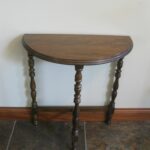 refurbished furniture probably perfect nice antique wood end vintage half moon side table legged small tables turned legs walnut stain round edge accent oakiesclaptrap etsy oval 150x150