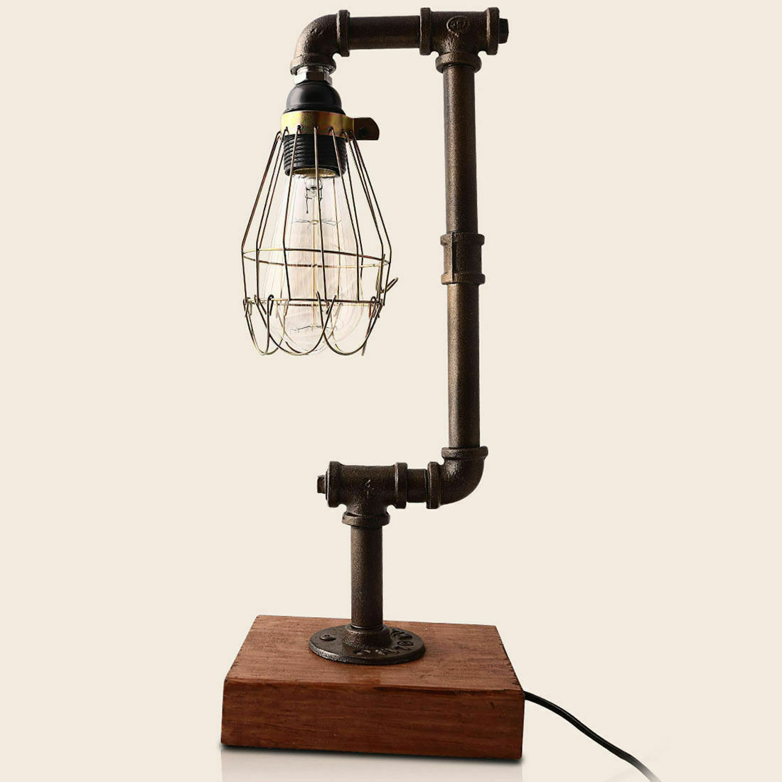 retro industrial desk light water pipe vintage table lamp with wood accent glass nesting end tables small coffee wheels safavieh acker old style meaning battery powered patio