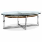rialto contemporary brushed nickel metal coffee table with oval magnussen acacia and pine veneer wood glass cocktail carmen accent top free shipping today target nate berkus rug 150x150