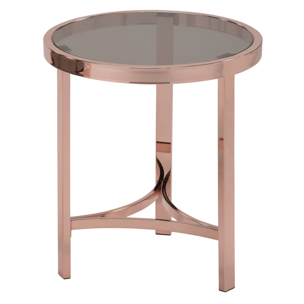 rose gold the new black worldwide homefurnishings inc strata round accent table cloths you like decor trends that are incorporating metallic but find steel too cold might answer