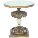 round accent table with marble top painted plume carved base wood italian outdoor sofa agate lounge white small side shelves pottery barn art deck furniture set stacking tables 150x150