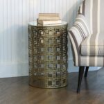 round accent table with pierced geometric pattern antique brass finish boulevard urban living pier vases brown linen tablecloth furniture tables clear crystal lamp coffee storage 150x150
