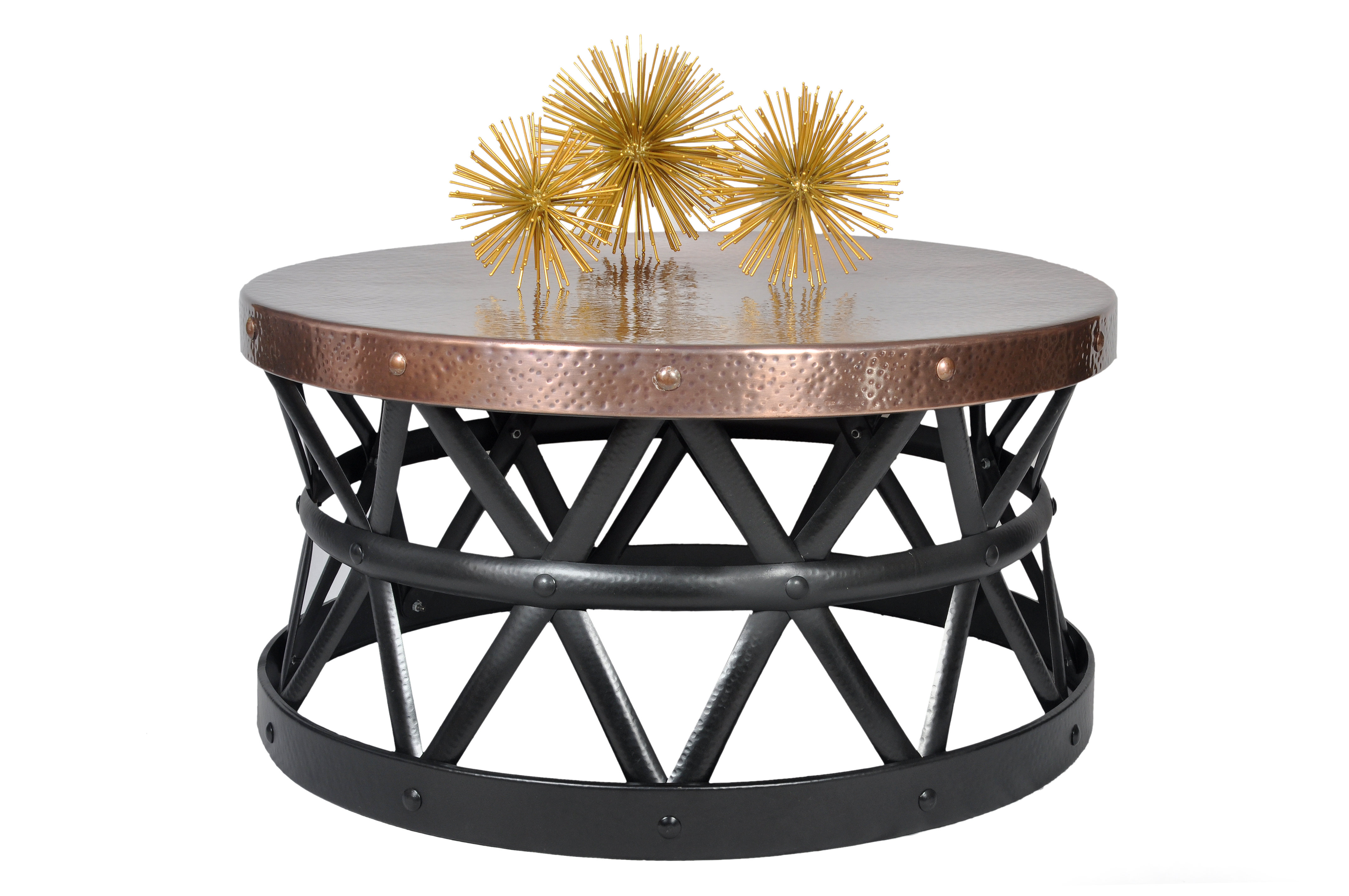 round hammered coffee table drum gold accent quickview bar height dining set mid century modern end tables red room chairs black wrought iron reclaimed barn wood furniture large