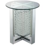 round mirrored metal end table with glass top and crystal accent base silver free shipping today rustic kitchen tables amish made furniture garden patio espresso console drawers 150x150