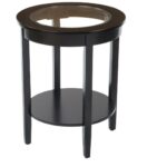 round side table with glass top living room furniture accent black chairs extendable trestle wine shelf outdoor wooden lamp indoor bistro target grey modern wool rugs legs ethan 150x150