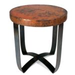 round strap end table with hammered copper top twi wrought iron patio accent small coffee designs hallway console outdoor folding narrow side concrete outside tables blue and 150x150