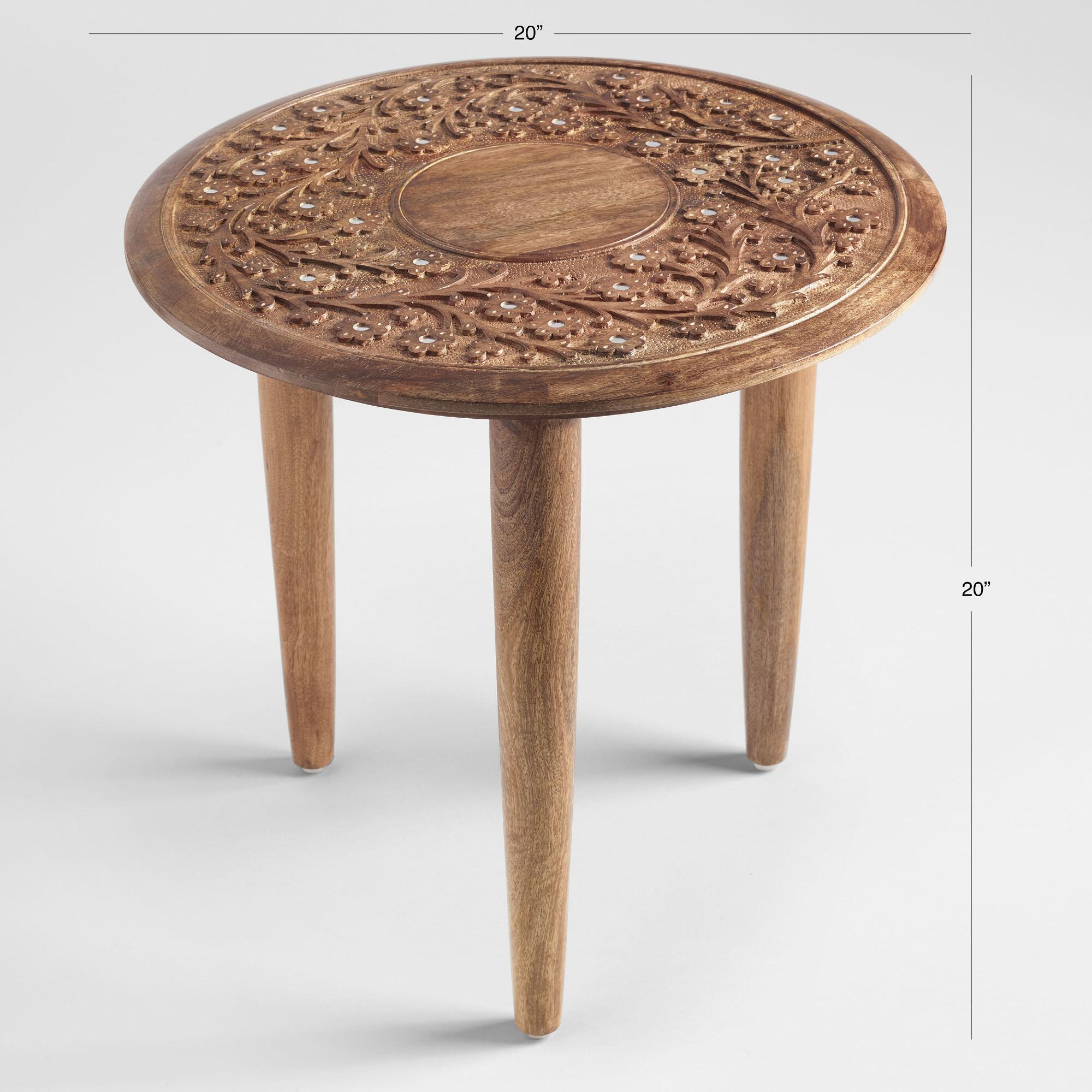 round wood carved floral esmee accent table world market iipsrv fcgi tables with matching mirrors home decorators catalog futon covers unique end studded dining chairs pipe room