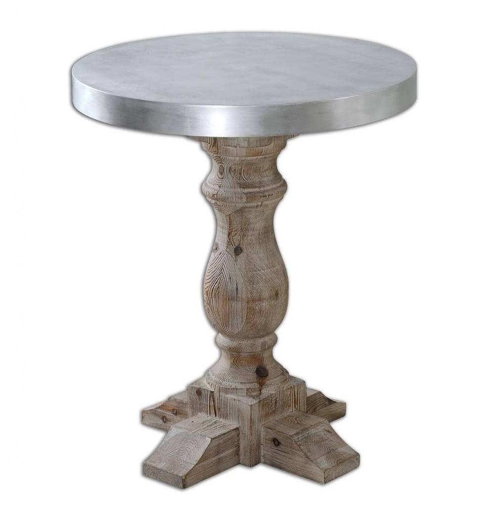 rustic contemporary solid wood aluminum silver pedestal accent table steve tables white leather dining chairs safavieh home collection brogen gold glass top patio end small chrome